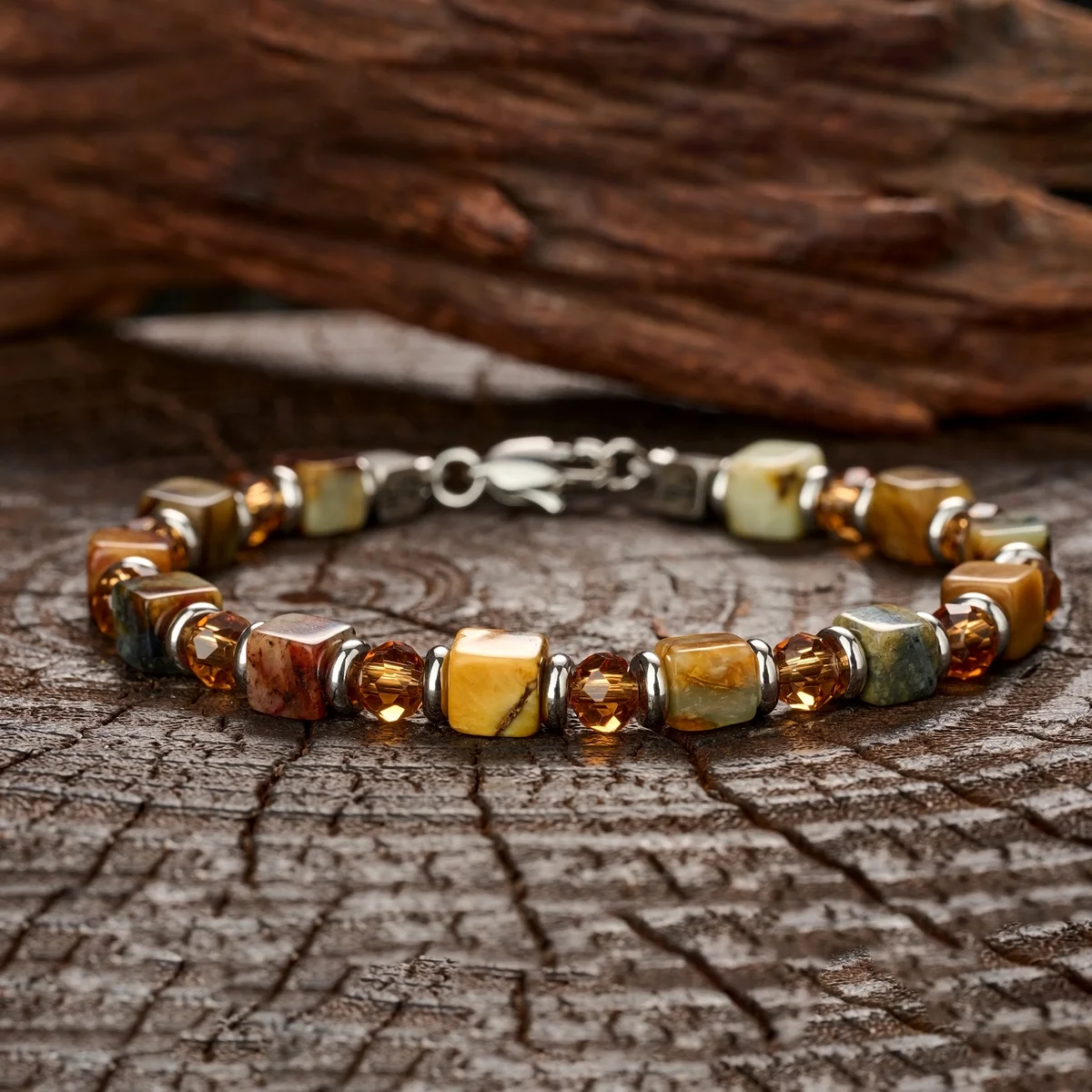 岫玉手鏈復古方形6mm手串手工小眾首飾時尚個性歐美風